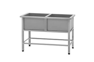 Ванна моечная ВМСн - 800/2 (1550x800x860) Norma Inox, 2 м/о 700x700x400 (полка с 2-мя отверстиями, борт; ножка профильная, тр. 40x40)