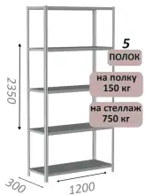 Стеллаж MS Strong 235х120х30, 5 полок