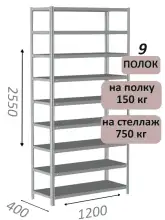 Стеллаж MS Strong 255х120х40, 9 полок