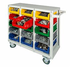 Стеллаж с направляющими мобильный, односторонний, V3-15-125-И 15 ячеек, грузоподъемность 350кг