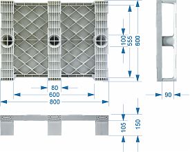 Паллет 800x600х150 сплошной, на 3-х полозьях (TR 680)