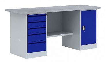 Верстак двухтумбовый (с тумбой и драйвером) - ВП 4/1.6 (Синий)